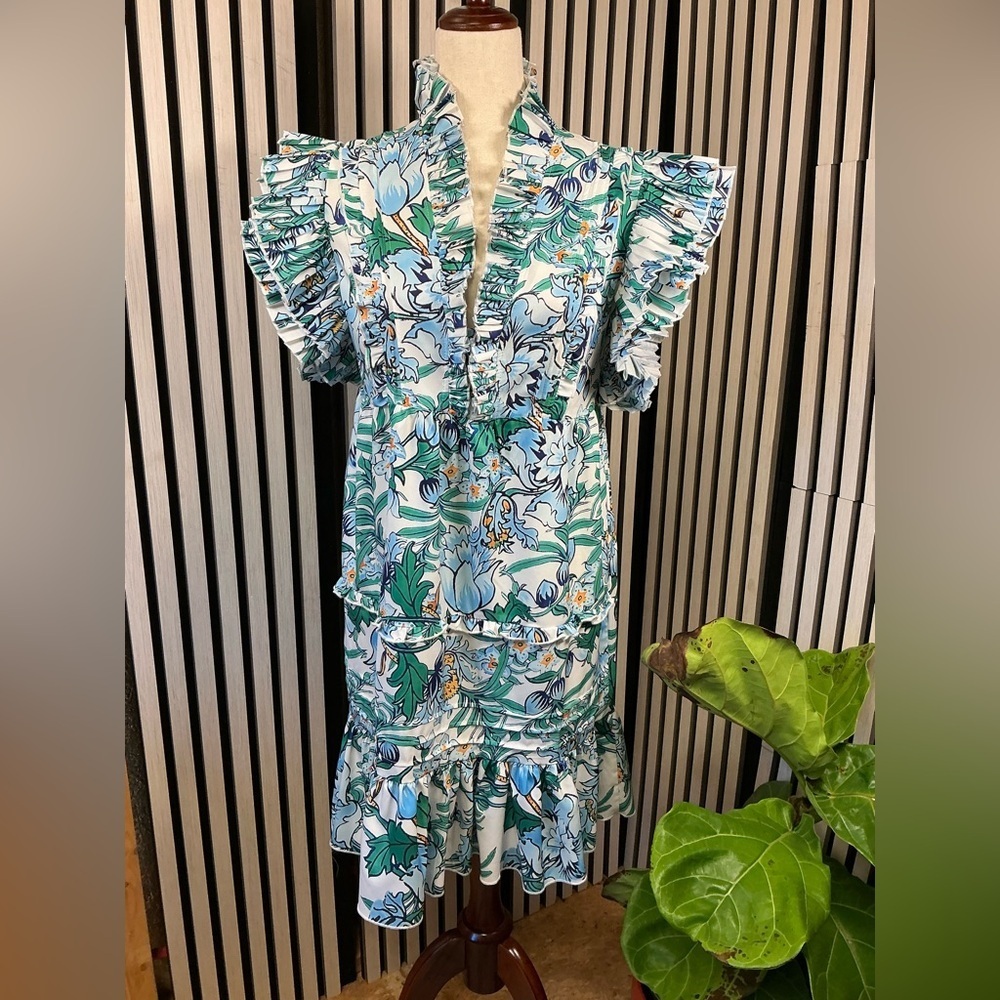Floral Ruffle Sleeve Dress Sz Sm